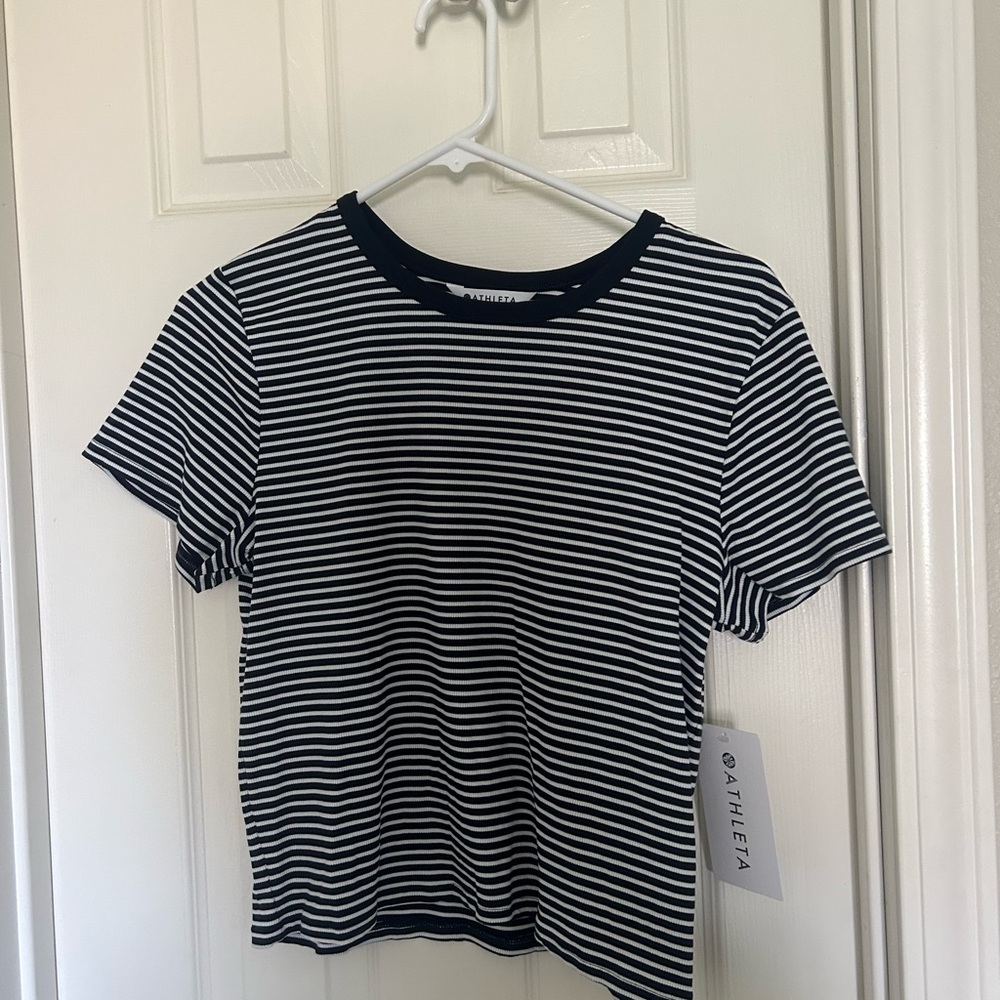 Athleta navy & White Striped Tee